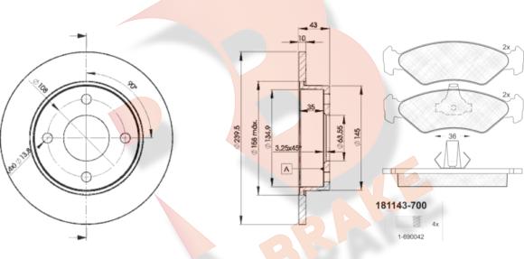 R Brake 3R11431063 - Комплект гальм, дисковий гальмівний механізм avtolavka.club