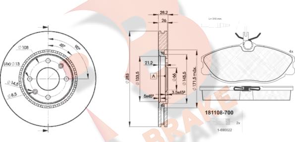 R Brake 3R11087406 - Комплект гальм, дисковий гальмівний механізм avtolavka.club