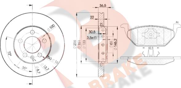 R Brake 3R11845602 - Комплект гальм, дисковий гальмівний механізм avtolavka.club