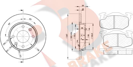 R Brake 3R11204689 - Комплект гальм, дисковий гальмівний механізм avtolavka.club