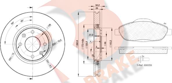 R Brake 3R18514752 - Комплект гальм, дисковий гальмівний механізм avtolavka.club