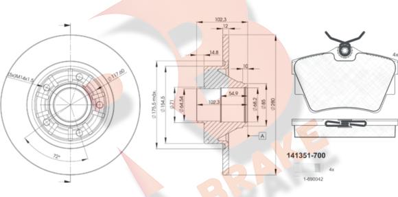 R Brake 3R13516846 - Комплект гальм, дисковий гальмівний механізм avtolavka.club
