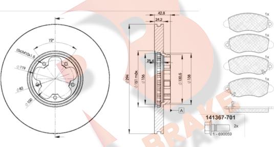 R Brake 3R13675613 - Комплект гальм, дисковий гальмівний механізм avtolavka.club