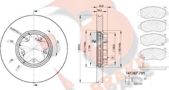 R Brake 3R13675612 - Комплект гальм, дисковий гальмівний механізм avtolavka.club