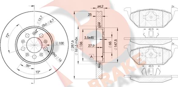 R Brake 3R13385604 - Комплект гальм, дисковий гальмівний механізм avtolavka.club