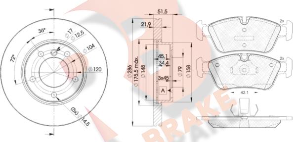 R Brake 3R12950674 - Комплект гальм, дисковий гальмівний механізм avtolavka.club
