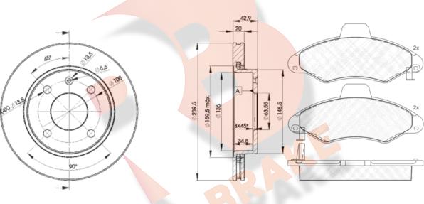 R Brake 3R12291064 - Комплект гальм, дисковий гальмівний механізм avtolavka.club