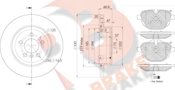 R Brake 3R20043558 - Комплект гальм, дисковий гальмівний механізм avtolavka.club