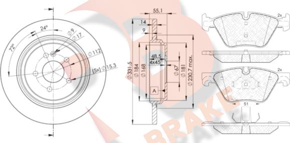 R Brake 3R20023555 - Комплект гальм, дисковий гальмівний механізм avtolavka.club