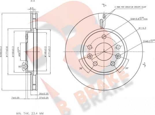 R Brake 78RBD20036 - Гальмівний диск avtolavka.club