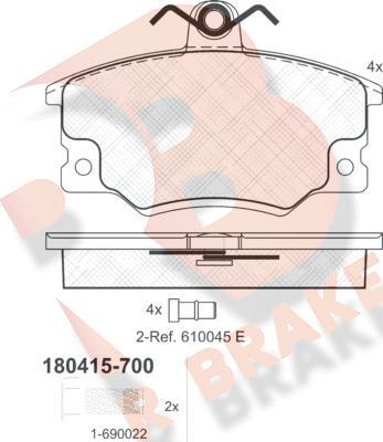 R Brake RB0415-700 - Гальмівні колодки, дискові гальма avtolavka.club