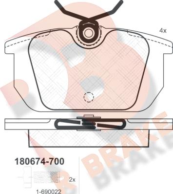 R Brake RB0674-700 - Гальмівні колодки, дискові гальма avtolavka.club