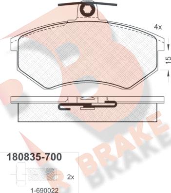 R Brake RB0835-700 - Гальмівні колодки, дискові гальма avtolavka.club