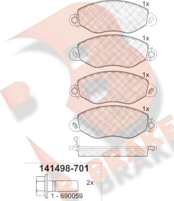 R Brake RB1498-701 - Гальмівні колодки, дискові гальма avtolavka.club