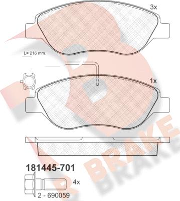 R Brake RB1445-701 - Гальмівні колодки, дискові гальма avtolavka.club