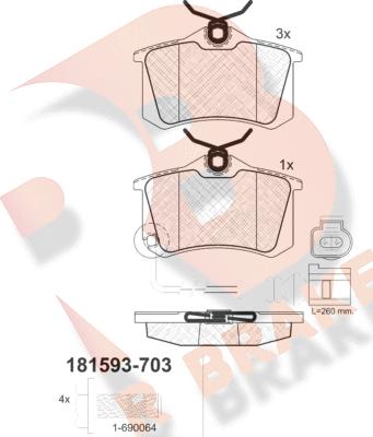 R Brake RB1593-703 - Гальмівні колодки, дискові гальма avtolavka.club