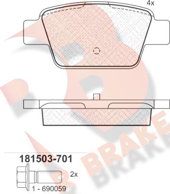 R Brake RB1503-701 - Гальмівні колодки, дискові гальма avtolavka.club