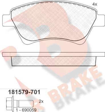 R Brake RB1579-701 - Гальмівні колодки, дискові гальма avtolavka.club