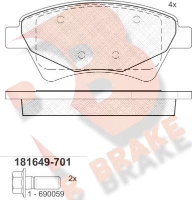 R Brake RB1649-701 - Гальмівні колодки, дискові гальма avtolavka.club