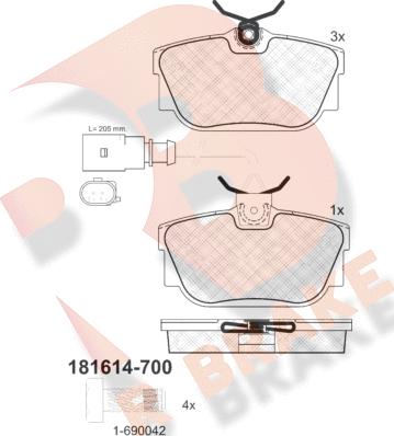 R Brake RB1614-700 - Гальмівні колодки, дискові гальма avtolavka.club