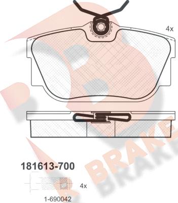 R Brake RB1613-700 - Гальмівні колодки, дискові гальма avtolavka.club