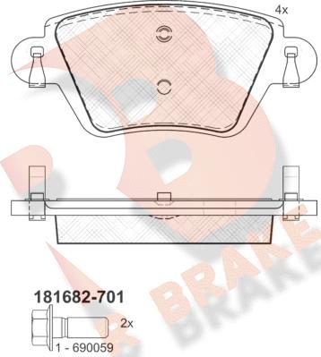 R Brake RB1682-701 - Гальмівні колодки, дискові гальма avtolavka.club