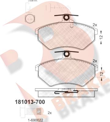 R Brake RB1013-700 - Гальмівні колодки, дискові гальма avtolavka.club