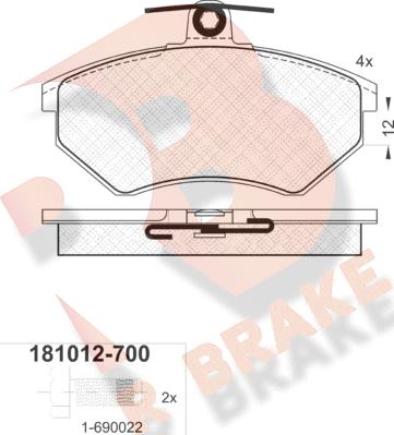 R Brake RB1012-700 - Гальмівні колодки, дискові гальма avtolavka.club