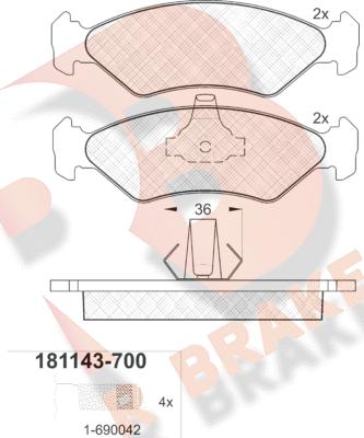 R Brake RB1143-700 - Гальмівні колодки, дискові гальма avtolavka.club