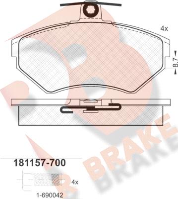 R Brake RB1157-700 - Гальмівні колодки, дискові гальма avtolavka.club