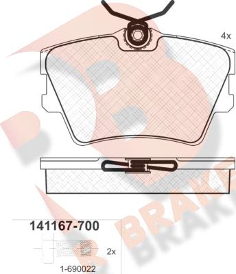 R Brake RB1167-700 - Гальмівні колодки, дискові гальма avtolavka.club