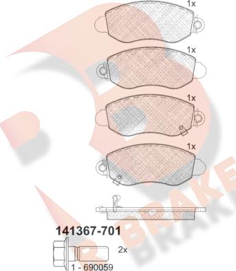 R Brake RB1367-701 - Гальмівні колодки, дискові гальма avtolavka.club