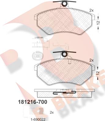 R Brake RB1216-700 - Гальмівні колодки, дискові гальма avtolavka.club