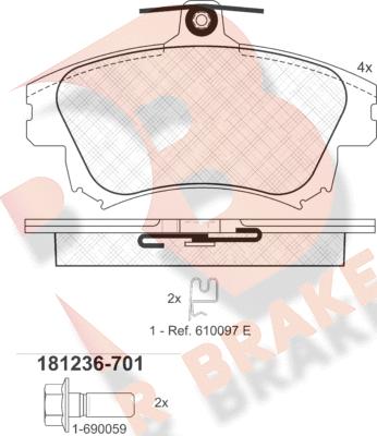 R Brake RB1236-701 - Гальмівні колодки, дискові гальма avtolavka.club