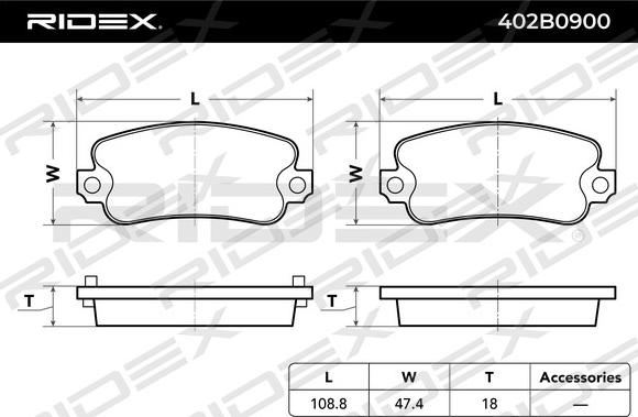 RIDEX 402B0900 - Гальмівні колодки, дискові гальма avtolavka.club