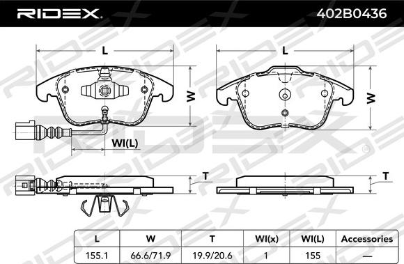 RIDEX 402B0436 - Гальмівні колодки, дискові гальма avtolavka.club