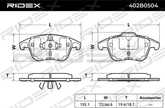 RIDEX 402B0504 - Гальмівні колодки, дискові гальма avtolavka.club