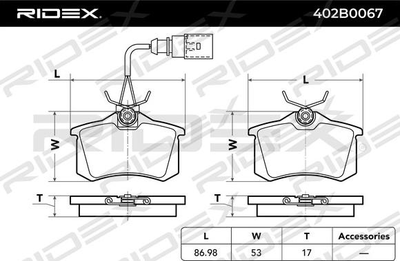 RIDEX 402B0067 - Гальмівні колодки, дискові гальма avtolavka.club