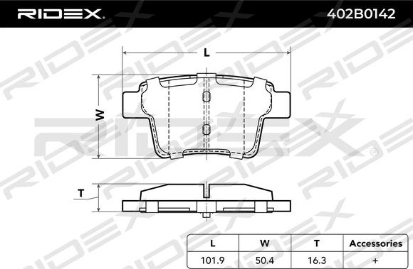 RIDEX 402B0142 - Гальмівні колодки, дискові гальма avtolavka.club