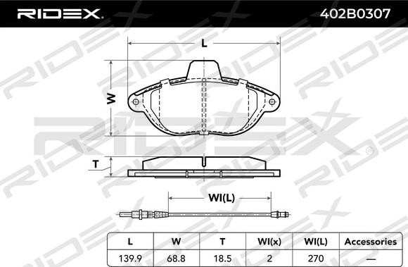 RIDEX 402B0307 - Гальмівні колодки, дискові гальма avtolavka.club