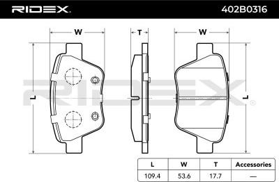 RIDEX 402B0316 - Гальмівні колодки, дискові гальма avtolavka.club