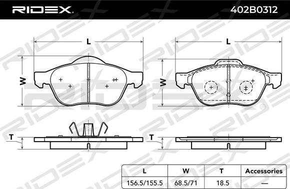 RIDEX 402B0312 - Гальмівні колодки, дискові гальма avtolavka.club