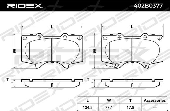 RIDEX 402B0377 - Гальмівні колодки, дискові гальма avtolavka.club