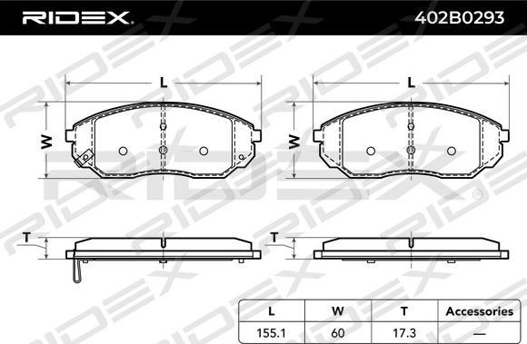 RIDEX 402B0293 - Гальмівні колодки, дискові гальма avtolavka.club