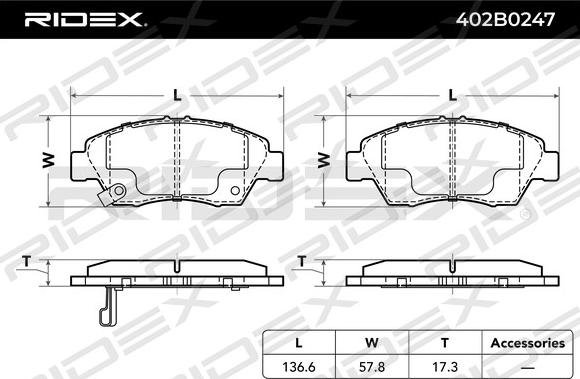 RIDEX 402B0247 - Гальмівні колодки, дискові гальма avtolavka.club