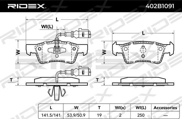 RIDEX 402B1091 - Гальмівні колодки, дискові гальма avtolavka.club