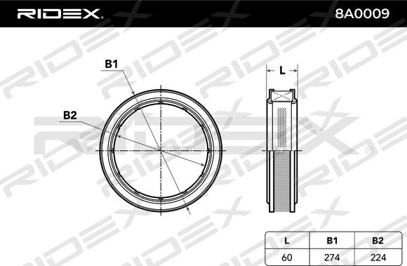 RIDEX 8A0009 - Повітряний фільтр avtolavka.club