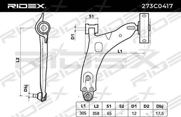 RIDEX 273C0417 - Важіль незалежної підвіски колеса avtolavka.club