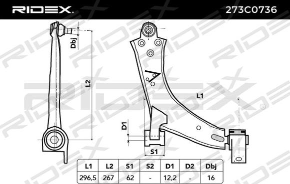 RIDEX 273C0736 - Важіль незалежної підвіски колеса avtolavka.club