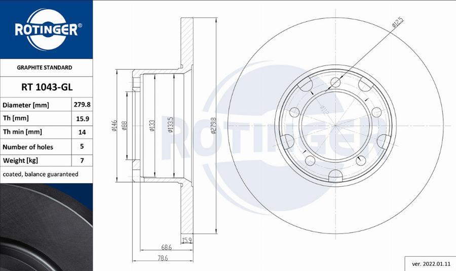 Rotinger RT 1043-GL - Гальмівний диск avtolavka.club